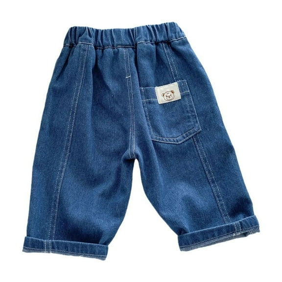 Boys and Toddlers' Denim Shorts Wide Leg Elastic Waist Baggy Jeans Shorts Baby Cute Bear Pull on Joggers Denim Pants