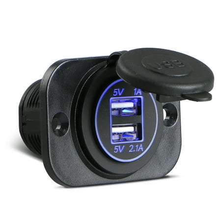 TSV 3.1A Dual Port USB Charger 12-24V BLUE Backlight Universal Car Charger Socket for Car Boat