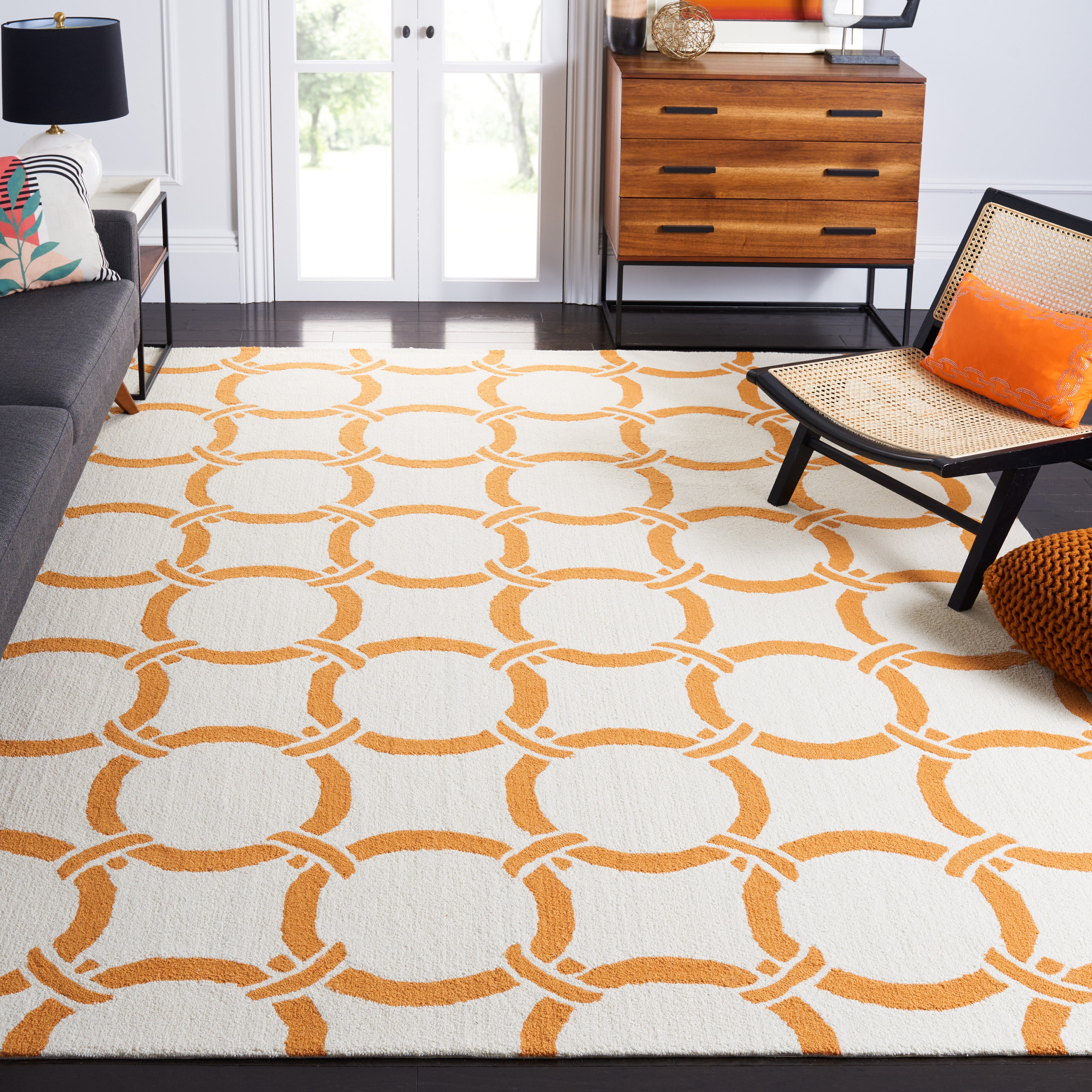 SAFAVIEH Four Seasons Soren Geometric Polyester Area Rug, Ivory/Brown, 8' x 10'