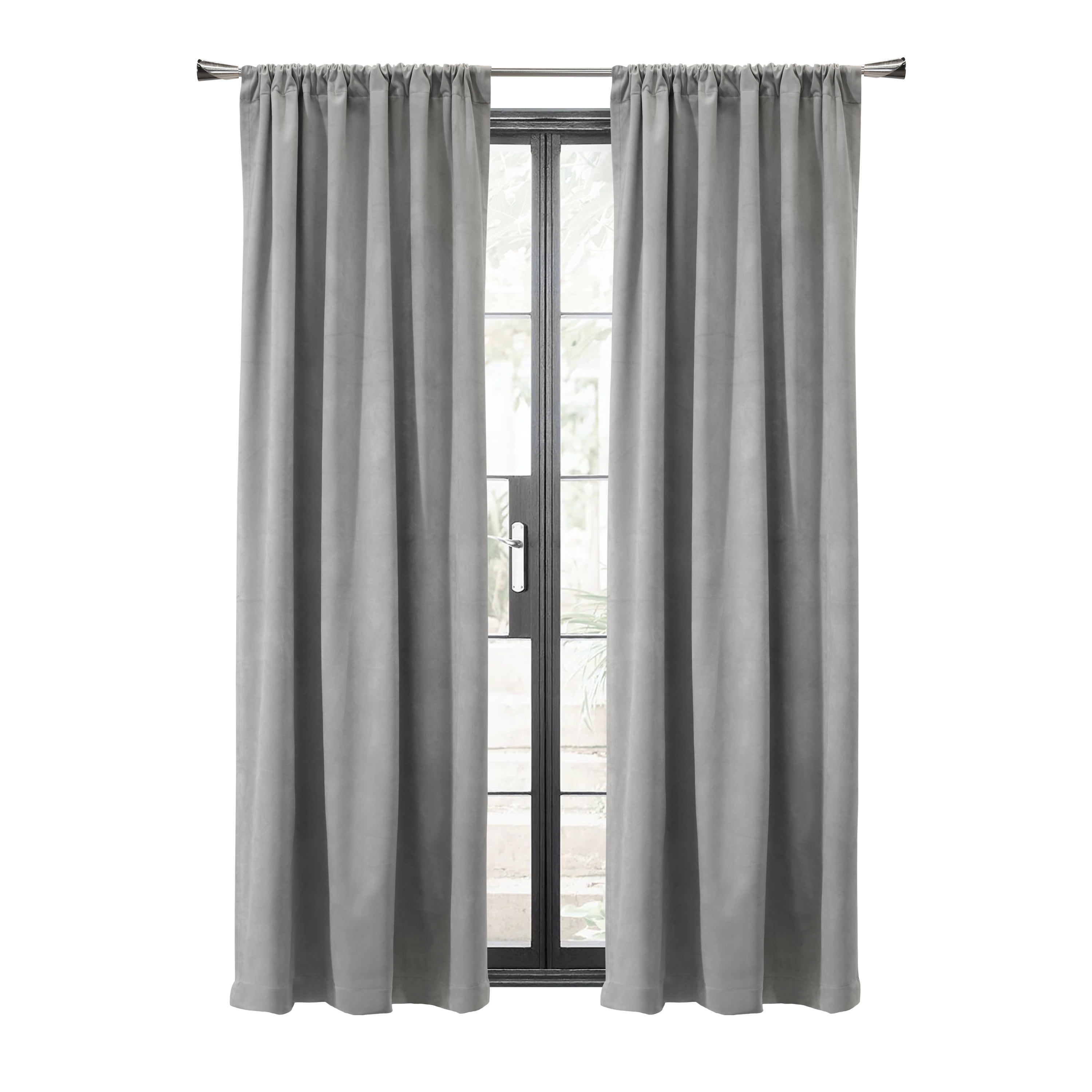 Savannah Room Darkening Velvet Dual Header Curtain Panel 50" x 95" in Silver