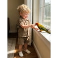 thumbnail image 5 of BemeyourBBs Toddler Baby Boy Summer Clothes Newborn Infant Boys Baptism Outfit Cotton Gauze Solid Color Short Sleeve Button Down Shirt Tops And Shorts Set Pocket, 5 of 9