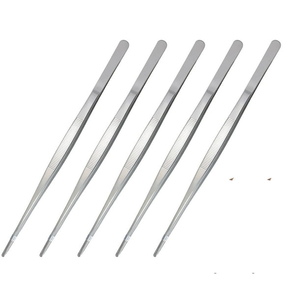 Wideskall 5 Pieces 12" inch Long Stainless Steel Blunt Tweezer Kitchen Cooking Tong with Serrated Tips