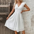 thumbnail image 6 of Women Eyelet Lace Embroidery Ruffle Waist Sexy Flowing Sleeves A Line Midi Dress, 6 of 9