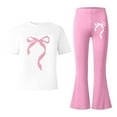 thumbnail image 5 of ZXLBBD Girls Fall Outfits with Bow Print and Flared Pants 2 Piece Toddler Kids Casual Loose Fit Outdoor Activities Clothes Sets,Pink,Size 11 Y-12 Y, 5 of 5