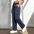 thumbnail image 5 of Women's High Waisted Cargo Pants Straight Leg Elastic Waist Multi Pocket Versatile Work Pants Solid Color Casual Sports Outdoor Hiking Streetwear Pants, 5 of 8