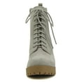 thumbnail image 3 of Soda Women Chunky Thick High Heels Combat Lug Sole Ankle Boots Platform Lace Up Booties Side Zipper Fuzzy-S Gray 6, 3 of 4