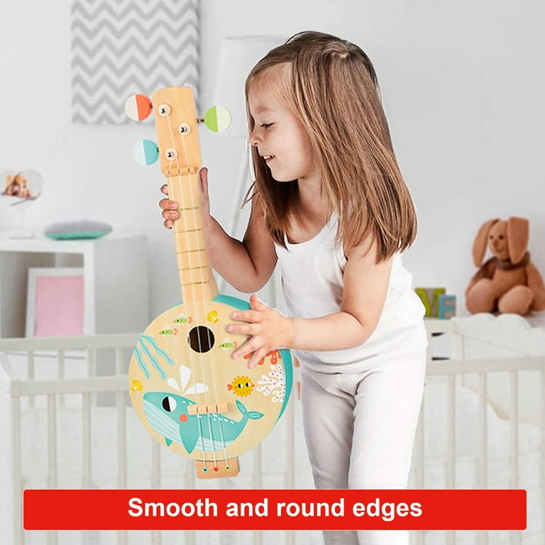 Tookyland 3-String Wooden Banjo Toy - Mini Guitar Pretend Musical Instrument, Ages 3+