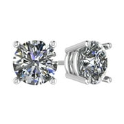 NANA Stud Earrings-Sterling Silver & Hypoallergenic Stainless Steel Post Round Cut Swarovski Zirconia 3.5mm (0.30cttw) White Gold Plated