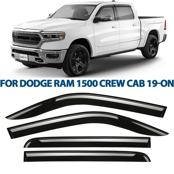 CLIM ART Incredibly Durable Rain Guards for Dodge Ram 1500 2019-2026 Crew Cab, Original Tape-on Window Deflectors, Vent Deflector, Window Visors, Car Accessories, 4 pcs. - 419418