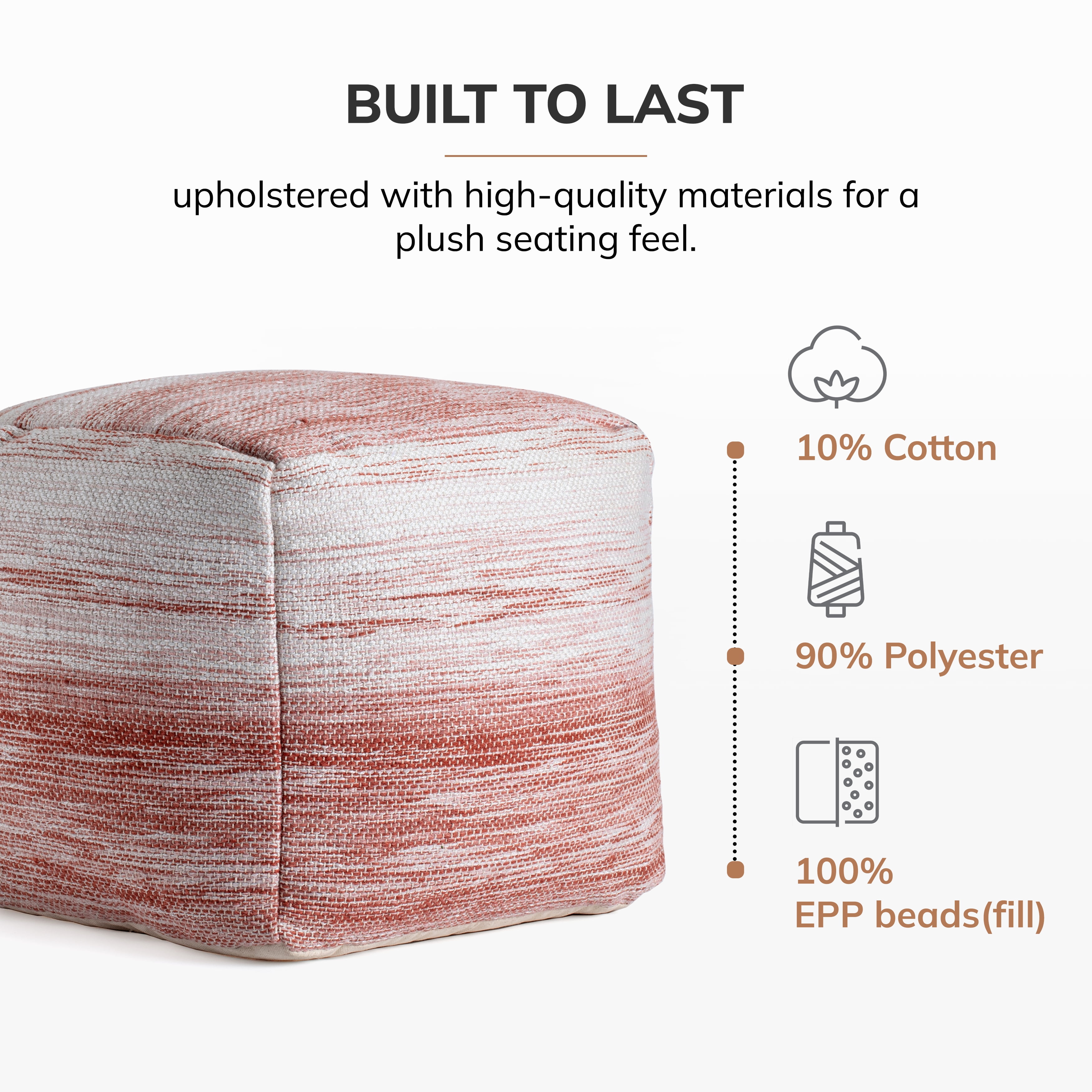 Caledonia 20" x 20" x 20" Red & Ivory Pouf