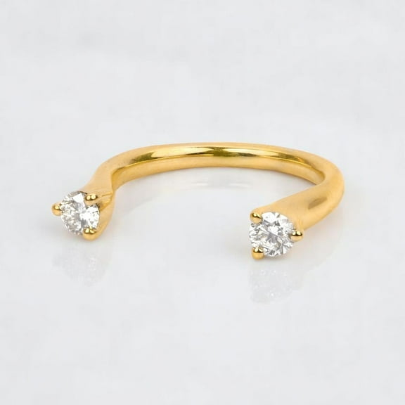 Two Diamond Open Cuff Handmade 925 Starling Silver Band Ring, Diamond Wedding Band Ring, April Diamond Birthstone Ring, Anniversary Gift