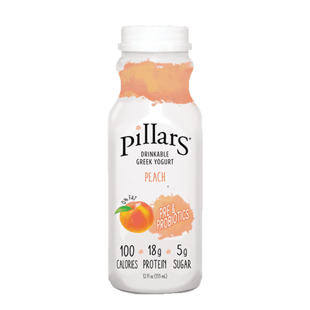 Pillars Nonfat Greek Yogurt Protein Drink with Probiotics, Peach, 12oz