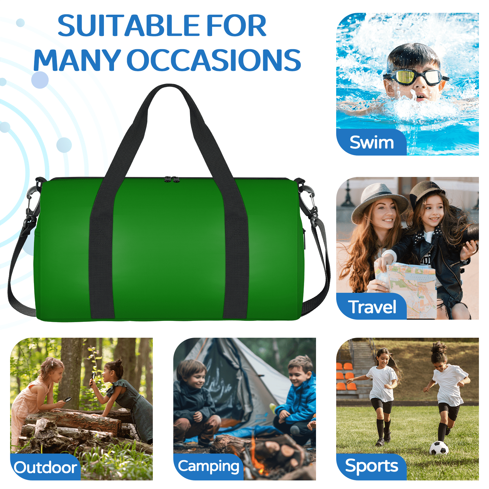 Herdesigns Green Travel Duffle Bag Sports Yoga Weekender Overnight Carry on Workout Bags Lightweight Waterproof Gym Tote Bag for Women
