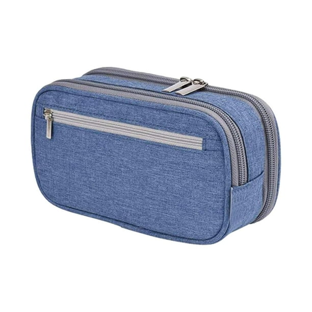 Estuche para lápices de gran capacidad, 3 compartimentos, multifuncional, para maquillaje, doble Azul