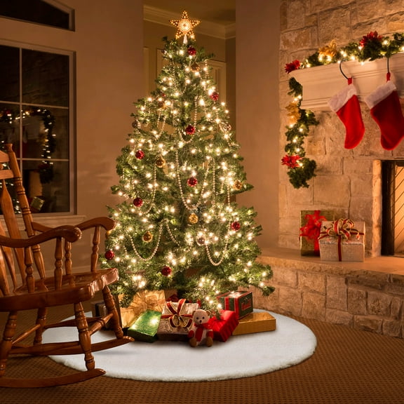 IBASETOY 1Set White Fuzzy Tree Skirt 36in for Christmas Tree Accessory Festive Decorations