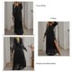 thumbnail image 5 of Vestido largo de mujer con cuello en V fruncido con volantes y mangas acampanadas con lentejuelas y abertura lateral Vestido largo con cinturón de cintura alta Negro XL, 5 of 6