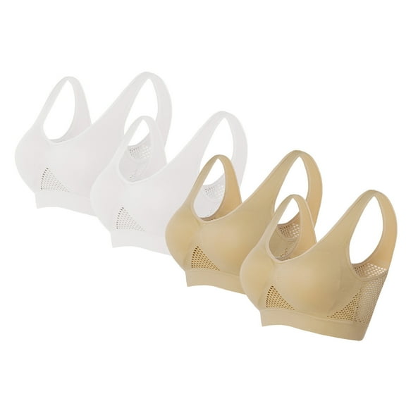 ylioge Sports Bras for Women Plus Size S-5XL 4 Pack Wireless Underwear Ladies Solid Stretchy Push Up Pullover Breathable Multipack Bralettes