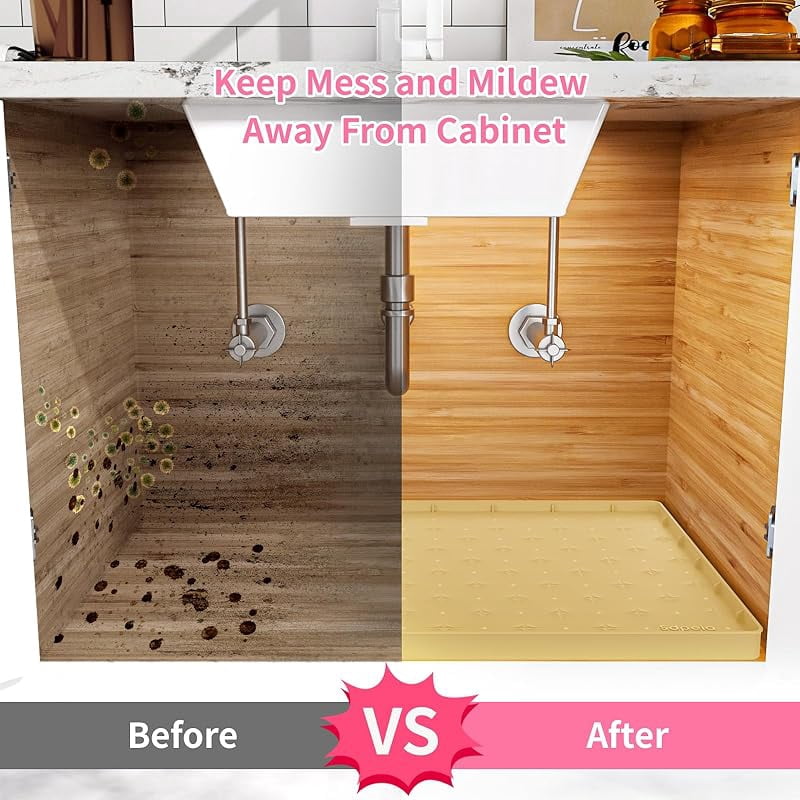 Sdpeia Under Sink Mat for [34" x 22"] Cabinet, Upgraded Silicone Waterproof Kitchen Cabinet Liner Cabinet Protector Kitchen Organizers and Storage
