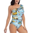 thumbnail image 3 of Easygdp Building Truck Women's One Shoulder Ruffle Monokini Bathing Suits with Removable Chest Pad, Quick Drying - Medium, 3 of 8