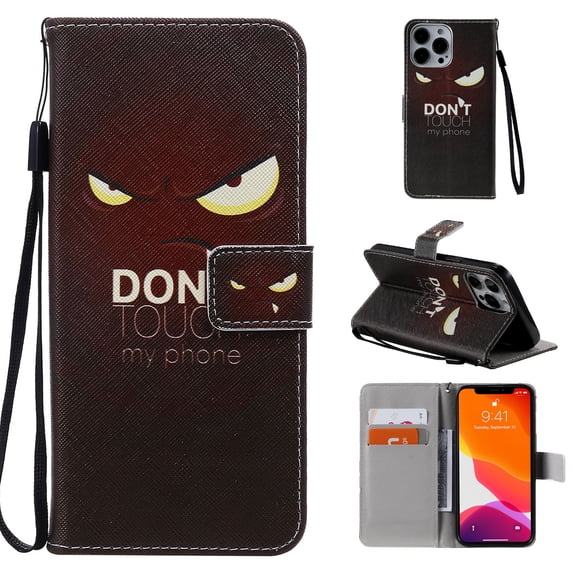 Allytech Colorful Painting PU Leather Case for iPhone 14 Pro 6.1" 2022, Flip Folio Kickstand Card Slots Removable Hand Strap Case for iPhone 14 Pro 5G, Don't Touch