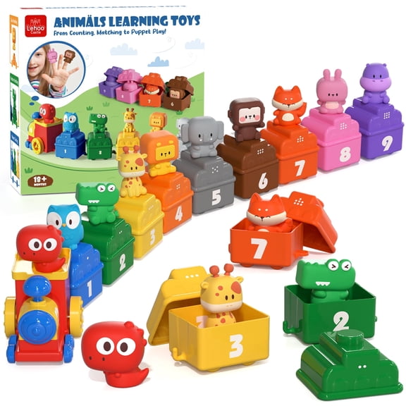 Toddler Toys for 1 Year Old, Learning Toys for 1 2 3 Year Old, Train Set Toys, Animal Color Sorting, Number Matching Counting, Finger Puppets, Montessori Educational Toys, Best Gift for Boy Girl