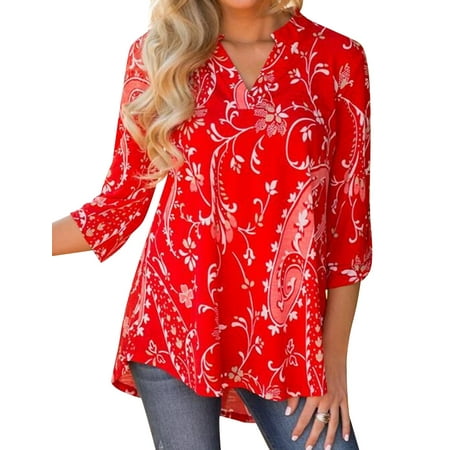 Nlife Women Bohemian 3/4 Sleeve V Neck Floral Print (Best Spring Clothing Stores)