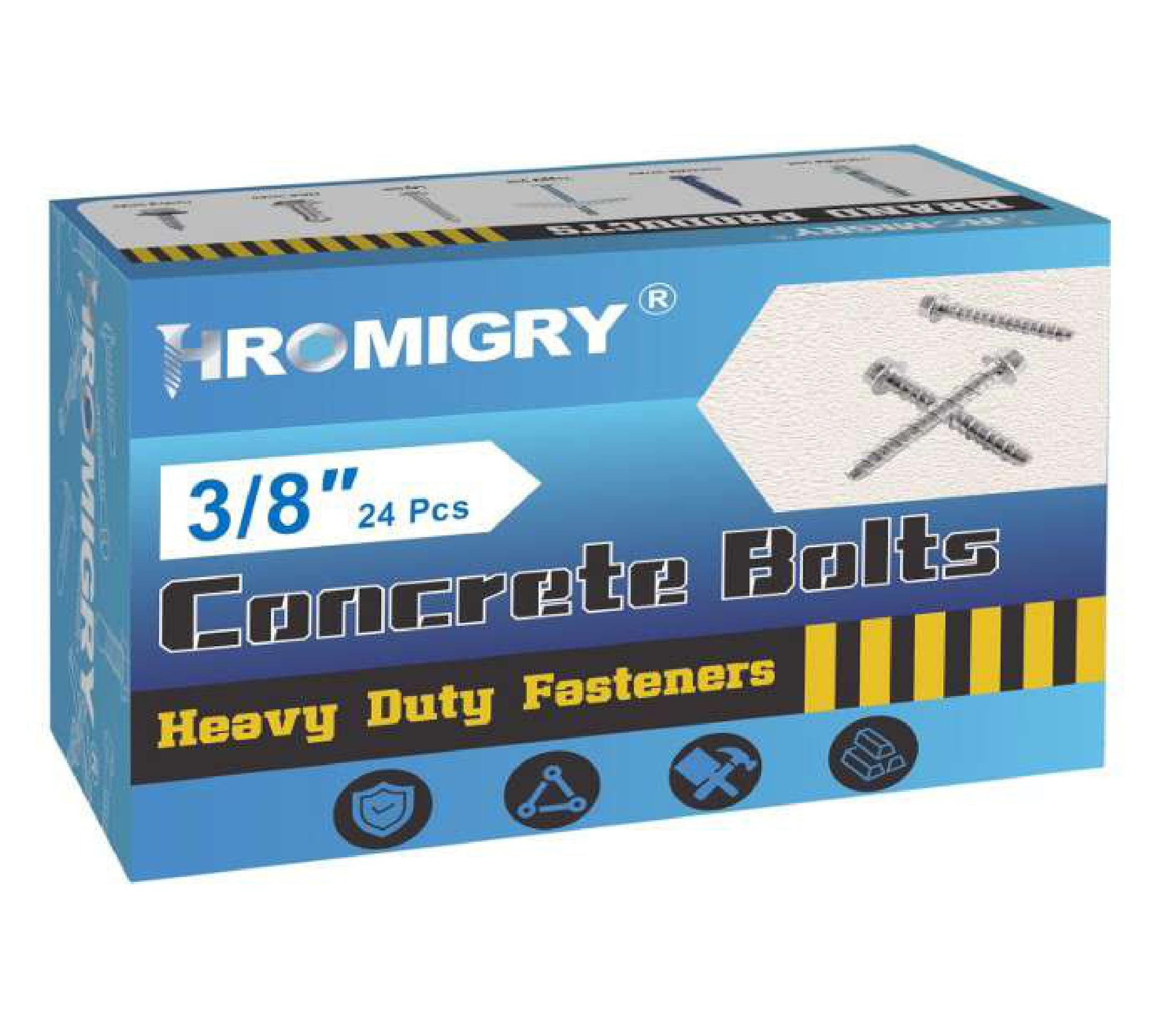 3/8" x 3" Heavy Duty Concrete Anchor Bolts Screws (24 PACK) Zinc Plated for Masonry, Cement, Bricks, or Blocks