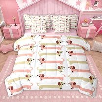 Manfei Cute Dachshund 7 Pieces Bedding Comforter Set for Boys Girls,Cartoon Pet Dog Full Bedding Set Lightweight,Kawaii Animal Fitted Sheet Flat Sheet,Lightweight Room Decor,Reversible