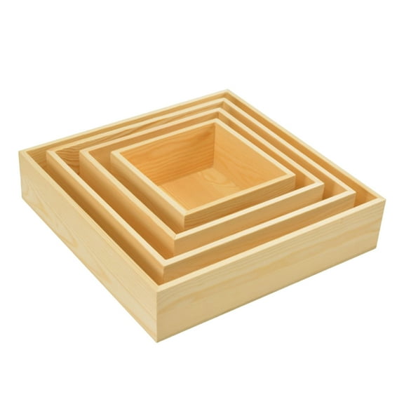 Yardwe 4Pcs Wooden Storage Box Khaki Pine Wood for Home Desktop Organization