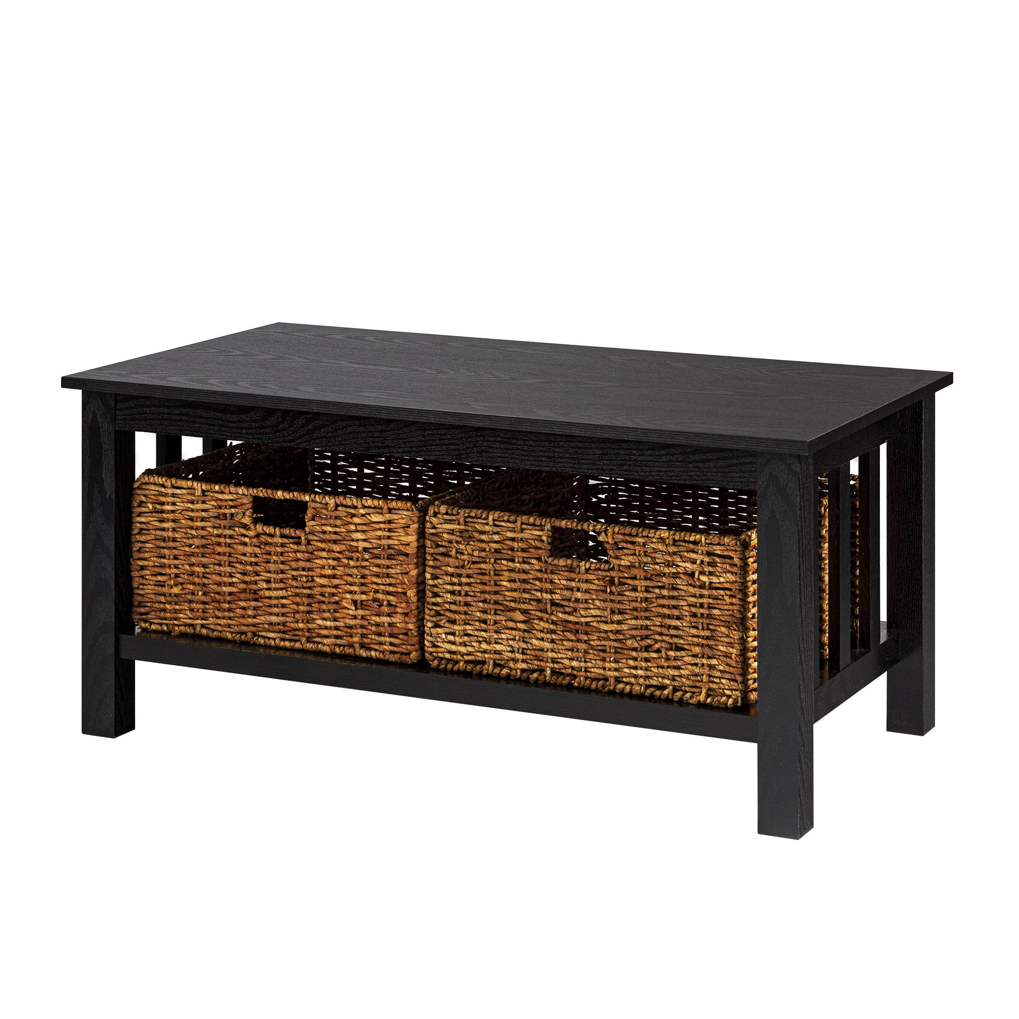 Woven Paths Traditional Storage Coffee Table with Bins, Black