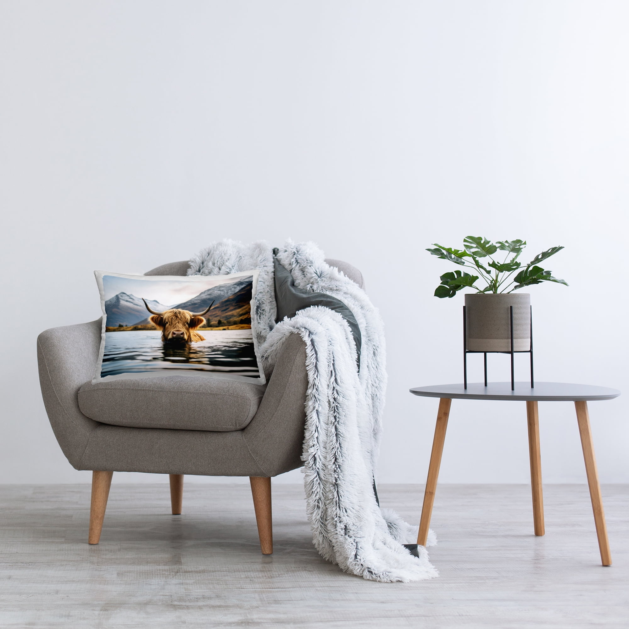 Stupell Industries Cattle Peeking from Water Decorative Printed Throw Pillow Design by Raymond Powers.