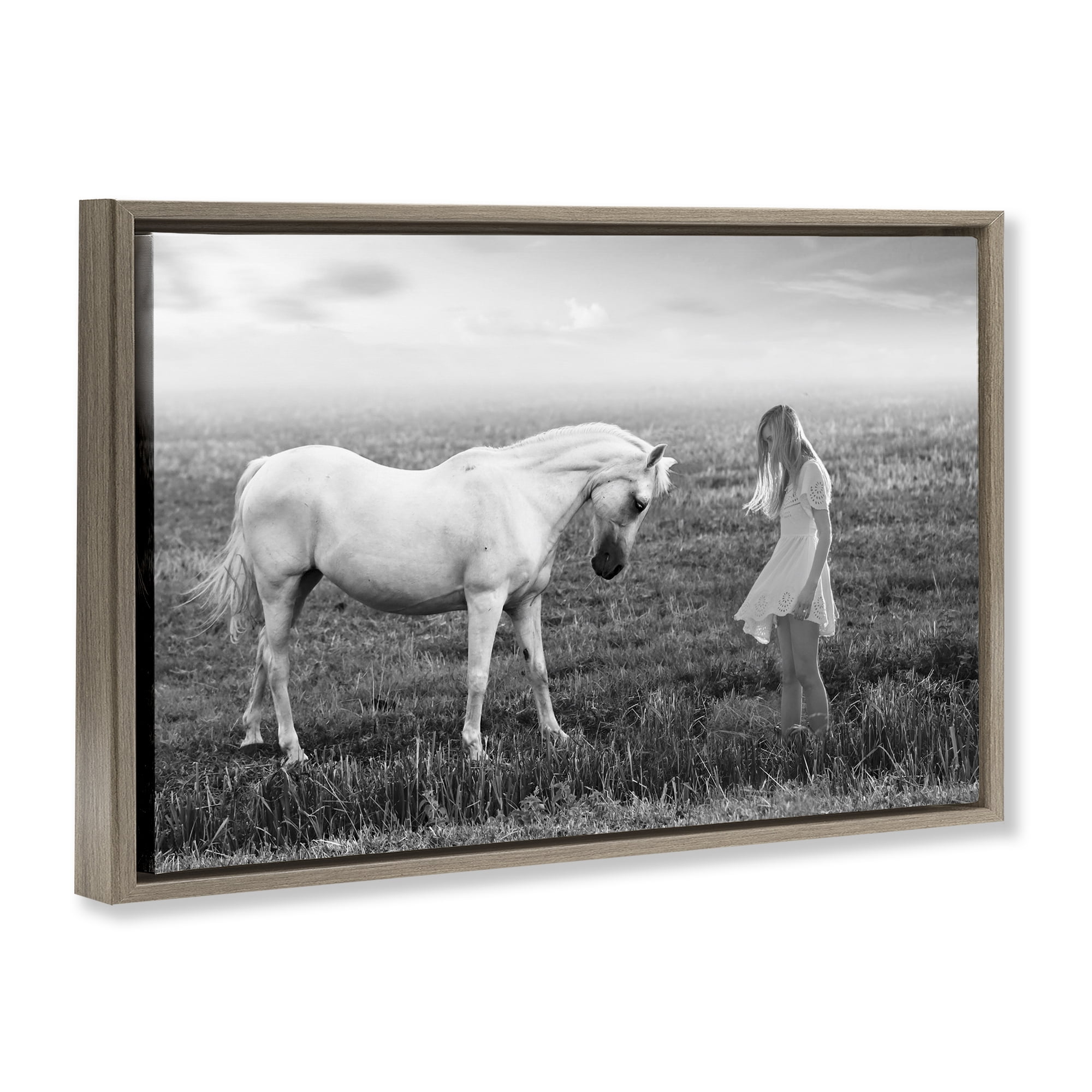 Her White Horse Brown Framed Floater Canvas Wall Art, design by Ata Alishahi