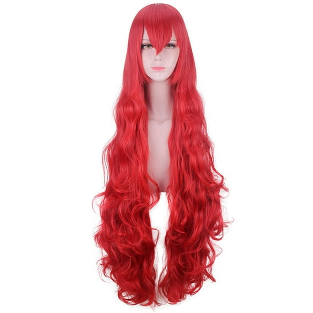Peluca de cosplay larga, rizada, roja, sintética, 110 cm, para adolescentes/adultos
