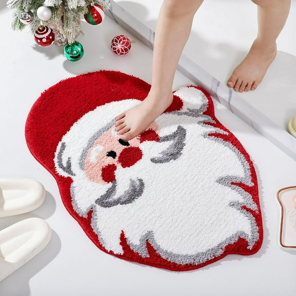Santa Claus Bathroom Rugs for Living Room Red Christmas Rug Absorbent Washable Bath Mat Shower Non-Slip Soft Thick Durable Bathtub Carpet for Women