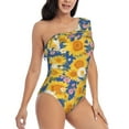 thumbnail image 3 of Rateoe Vintage White Yellow Sunflower Pattern Women One Piece Swimsuits Tummy Control One Shoulder Bathing Suits Ruffle Swimwear-XX-Large, 3 of 6