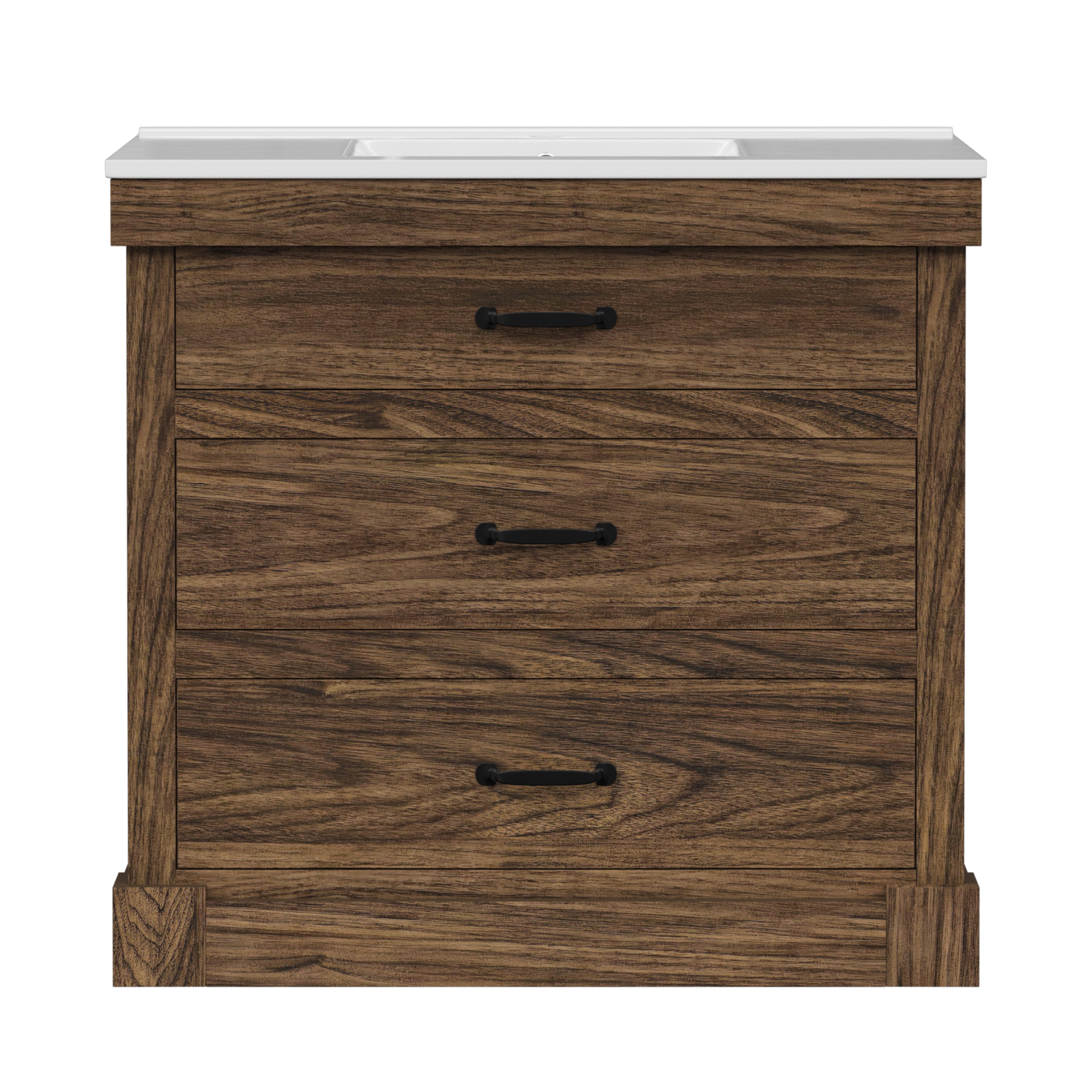 Teamson Home Donovan 36" Single Bathroom Vanity with Integrated Square Sink and Two Drawers, Walnut