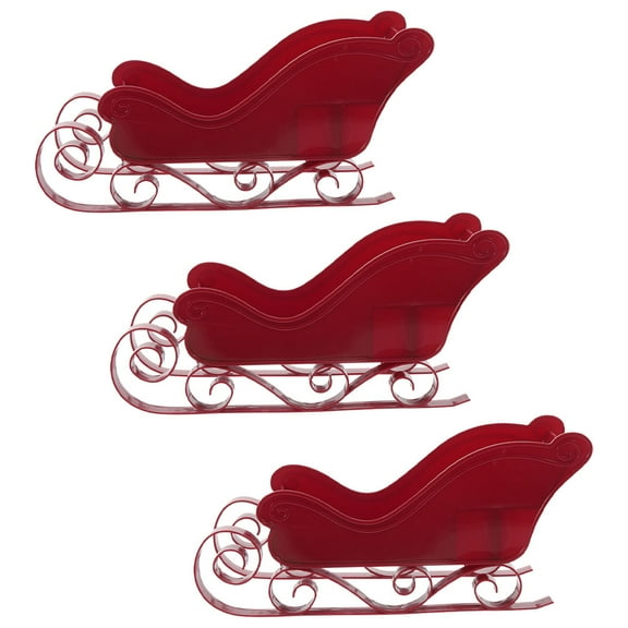 Milisten Red Plastic Sleigh Adornment for Christmas Decor 3Pcs