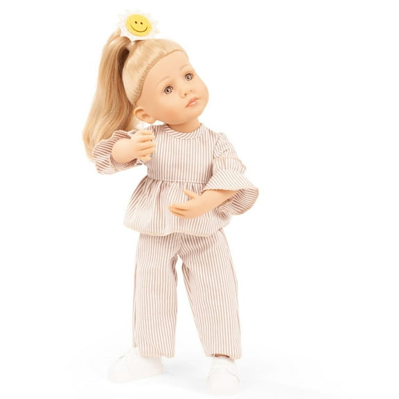 Gotz: Little Kidz: Lotta Sunshine - 14" Standing Poseable Doll, Beige Cream Striped Outfit, Long Blonde Hair, Stone Grey Eyes, Collectible Toy, Kid 3 