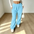 thumbnail image 2 of Rexolia Women's High Waist Brushed Fleece Sweatpants Wide Leg Open Bottom Warm Lounge Pants Light Blue L, 2 of 7
