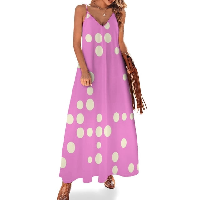 Vestido sin mangas con lunares color crema sobre rosa chicle Vestidos de mujer Faldas de mujer Vestidos de mujer Vestidos de fiesta