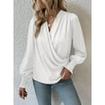 thumbnail image 5 of Women'S Elegant V-Neck with Lantern Sleeves Temperament Commuting Solid Color Shirt Top White L, 5 of 6