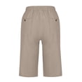 thumbnail image 5 of Linen Capri for Women 2025 Summer Lightweight Drawstring Striped Short Pants with Pocket Casual Loose Beach Outfits Khaki, 5 of 6