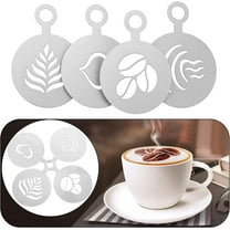 4 Pack Stainless Steel Coffee Stencils – Reusable Latte Art Templates for Cappuccino, Cake & Dessert Decorating – Barista-Style Art Tools