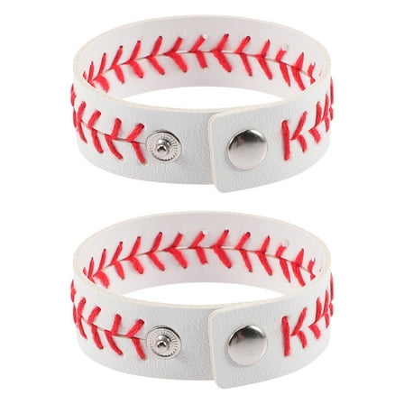 White 2 Pcs Pu Leather Valetines Gifts Baseball Bracelet Manual Commemorate