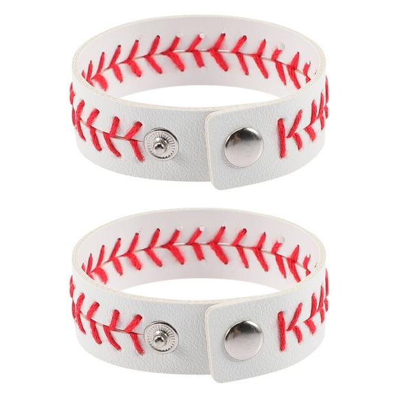 2 pulseras de cuero trenzado deportivo de béisbol para hombre.