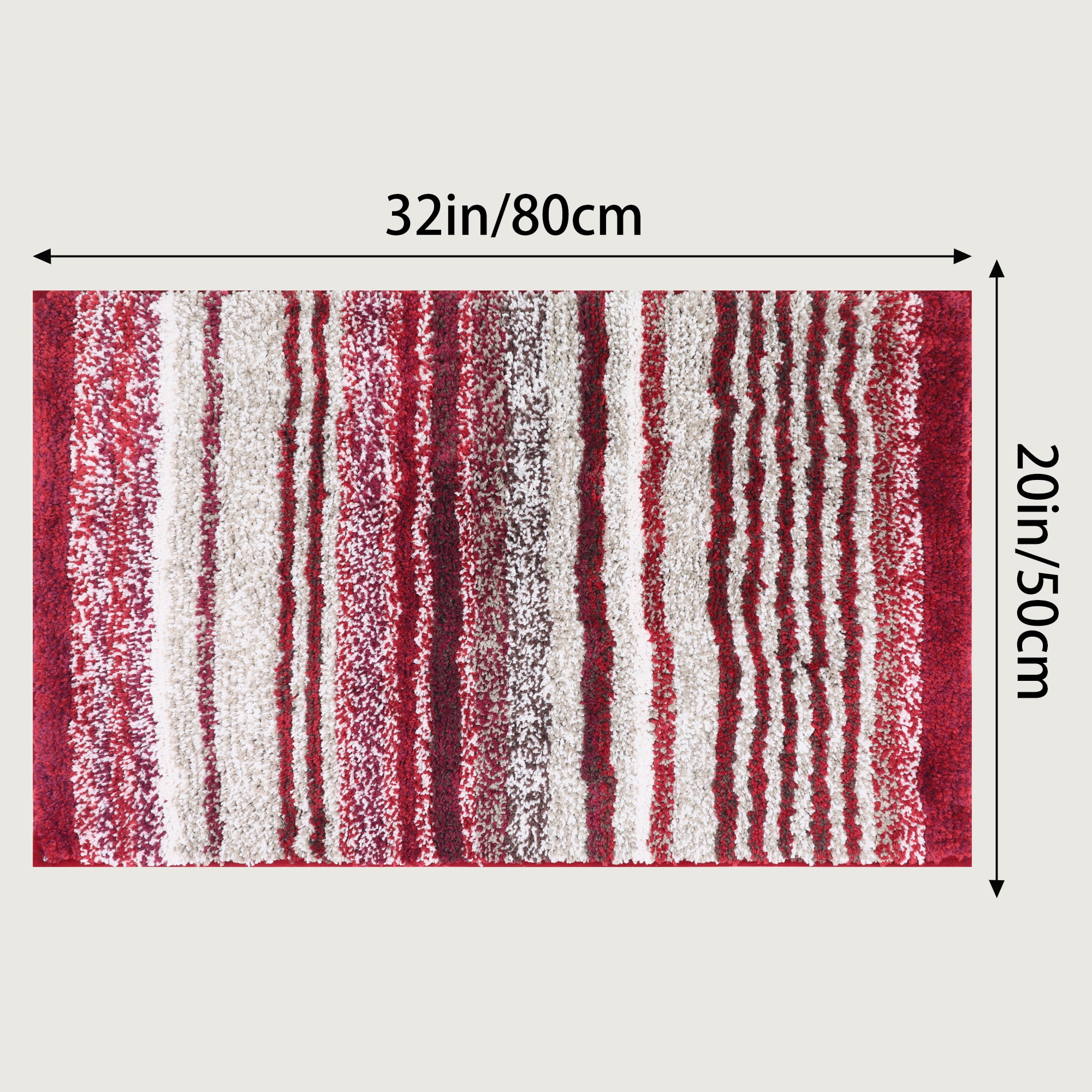 Unique Bargains 2 Pcs Striped Room Mat Quick Dry Rugs Red 20" x 32"