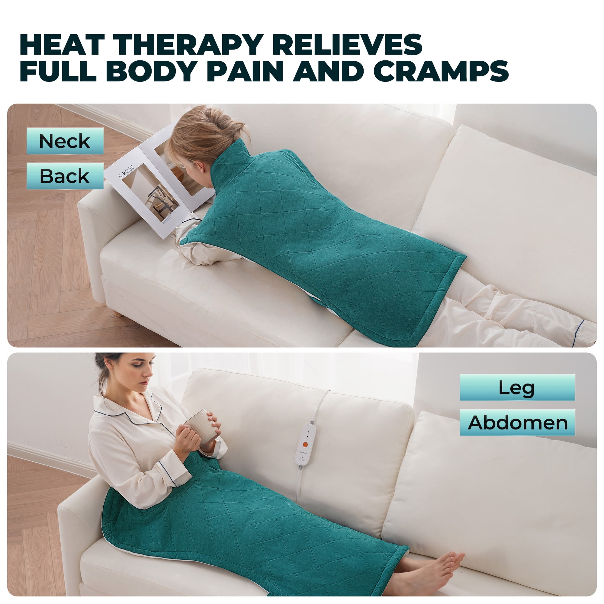 MaxKare 24"x40" Extra Large Heating Pad with 4 Heat Settings & Auto Shut-off, Eletric Heating Pad, Green & White