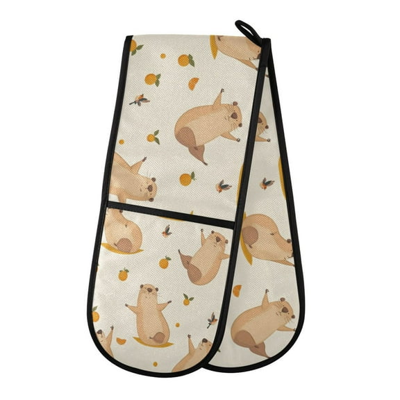 35" x7" Double Oven Mitt Heat Resistant Oven Gloves Withstands Up to 200°C for Kitchen Baking & BBQ Cute Capybara Yoga Poses