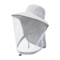 thumbnail image 1 of Sombrero de apicultura ligero de nailon con protección facial para pesca, senderismo y actividades al aire libre. Gris claro, 1 of 9