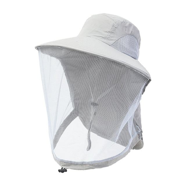 Sombrero de apicultura para hombre y mujer, con velo protector, para acampar al aire libre y hacer mochileros. Gris claro